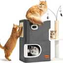 Cat House for Indoor Cats Adults Bed Tower with Scratching Post and Hideaway Cat Condo Cave and Cat Toys for Multi Pets Kitten Large Cats Beds Dark Grey