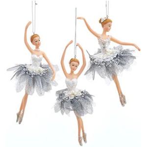 Kurt Adler Off White and Silver Grey Ballerinas Ornament 3 Assorted