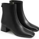 Coutgo Womens Ankle Boots Chunky Low Heel Square Toe Booties Side Zipper Winter Dress Shoes (6, Cool Black)