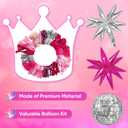 145Pcs Princess Pink and Silver Valentines Balloon Garland Arch Kit, Hot Pink Confetti 4D Star Disco Ball Crown Balloons for Girls Women Bridal Baby Shower Makeup Bachelorette Birthday Party Decors