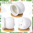 Remerry 3 Pcs 3.5 Inch Mini Succulent Pots with Bamboo Tray White Ceramic Pots Color Your Own DIY Small Planters Containers for Flower Cactus with Drainage Hole for Plant Lover