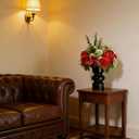 Artificial Flower in Black Glass vase, Red Roses,Carnations, Orchids, Artificial Roses in vase,11 x 11 x 16 inches (BGV-Red)