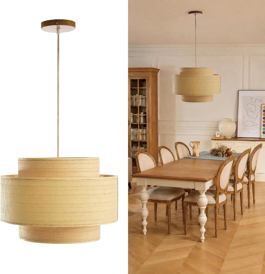 Pendant Light Fixture, Modern Farmhouse Bamboo Hanging Light, Large