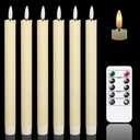 GenSwin Flameless Ivory Taper Candles Flickering with 10-Key Remote, Battery Operated Led Warm 3D Wick Light Window Candles Real Wax Pack of 6, Christmas Home Wedding Decor(0.78 X 9.64 Inch) (Ivoty)