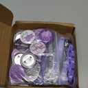 138 Pcs Purple Ribbons Awareness Accessories 30 Purple Ribbons Bracelet Silicone Wristband 48 Violet Round Pin Buttons and 60 Stickers for Domestic Violence Alzheimer's Pancreatic Cancer