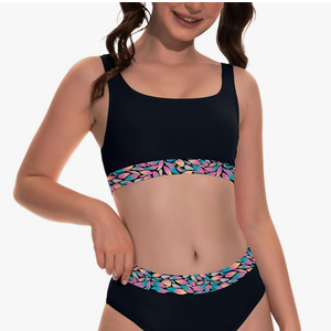 Beautikini Period Swimwear for Teens Two Piece Menstrual Leakproof Swimsuit Bikini Set Mid Waist Print Bathing Suit for Girls Size XXS
