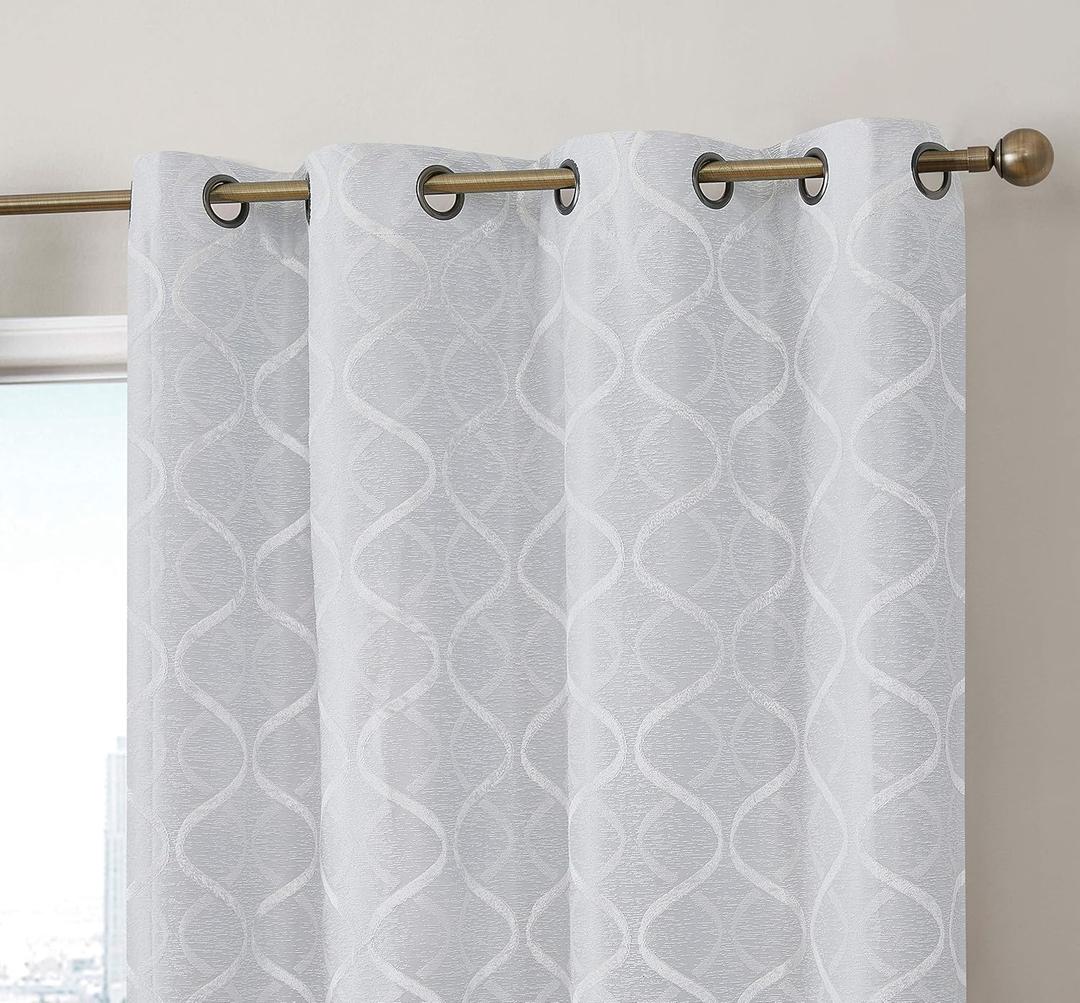 Versailles Lattice Flocked  Complete Blackout Thermal Insulated Window Curtain Grommet Panels - Energy Savings & Soundproof, For Living Room & Bedroom, Set of 2 ( 84x)
