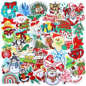 NICEVINYL Christmas Iron on Embroidery Patches: 40pcs Xmas Santa Claus Patch Bulk for DIY Decoration - Assorted Candy Cane Snowflake Patches Accessories for Clothing Socks, Hats Jacket
