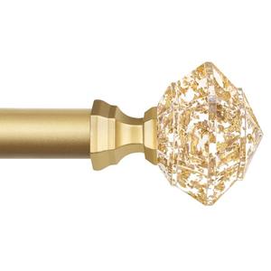 TONIAL Curtain Rod 32 to 58 Inch(2.6 to 4.8 ft), Splicing Adjustable 3/4 Single Rods for Windows 20 to 53 Inch(1.7 to 4.4 ft) Decorative Drapery Rod with Translucent Diamond Finial, Gold