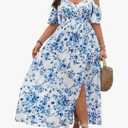 Floerns Women's Plus Size Cold Shoulder Short Sleeve Split Thigh Long Dress, XL PLUS