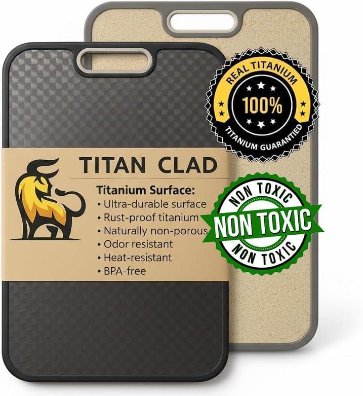 Titanium Cutting Board for Kitchen, Cutting Board Double Sided Food Grade, Pure Titanium and Wheat Straw PP, Scratch Resistant, Non Toxic Chopping Board, Dishwasher Safe, Easy to Clean Large Size