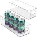 Stackable Plastic Food Storage Bin with Handles for Kitchen Pantry, Cabinet, Refrigerator, Freezer - Organizer for Fruit, Yogurt, Squeeze Pouches - BPA Free, 10" Long - 2 Pack  Clear