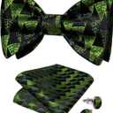 2 x DiBanGu Christmas Bow Ties for Men Xmas Self-tied Bowties and Pocket Square Set Festival Woven Bowtie Handkerchief (Black Green)