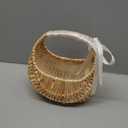 Taiyin Rattan Flower Girl Basket Small Half Moon Straw Wicker Basket with Handle Ideal for Wedding Flower Girl,Picnic,Garden Storage and Home Decor(White Ribbon)