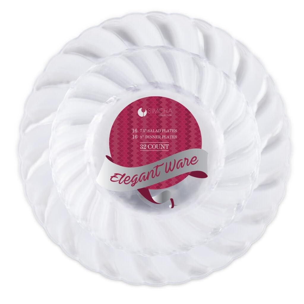 Elegant Combo Clear Plates, 7" and 9" Shrink Wrap, Case of 128 (4 packs x 32)