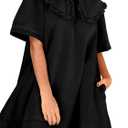 Wenrine Womens Summer Denim Mini Dress Oversized Peter Pan Collar Short Sleeve Casual Flowy Babydoll Jean Dresses (Black), Medium