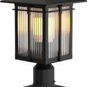 Modern Outdoor Post Light, Aluminum Lamp Post Light Fixture with Ribbed Glass, Soptted Black Outside Pole Lighting with 3-Inch Pier Mount Base for Yard Porch Pathway (15.8''H, 1 pc)
