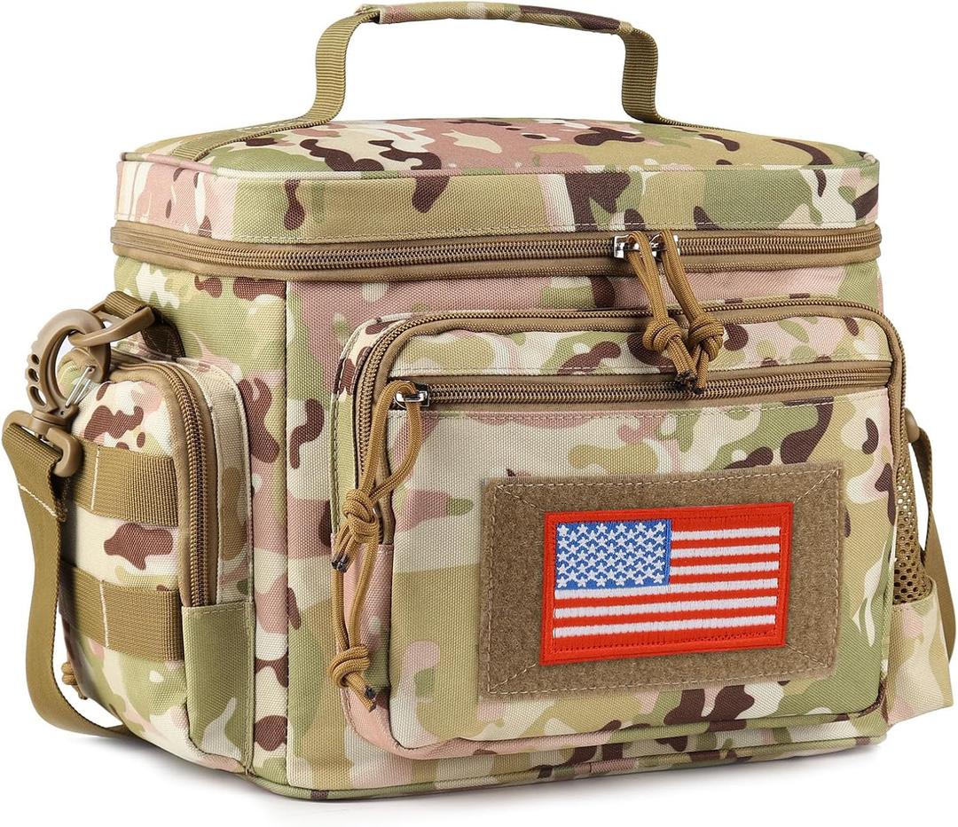 ATRIPACK Lunch Box for Men, Tactical Lunch Bag MOLLE Webbing Leakproof Insulated Large Lunch Cooler Women Adult Meal with Adjustable Shoulder Strap Durable Lunch Pail (Camo-Brown) (Medium)