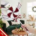 2 x 17" Large Peppermint Twist Decorations Set of 2 Velvet Lollipop Picks with Glitter Sequins Owl Wings Bows Swirl Candy Cane Ornaments for Christmas Tree Topper Stems Candy-Themed Home Decor (Red White)