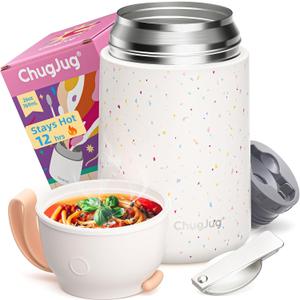 Thermo for Hot Food for Adults Kids | Wide Mouth, 26 oz Insulated Food Jar with Spoon, Leakproof Soup Thermo for School Office Travel, Thermal Steel Lunch Container Easy to Carry (White) (26 Fluid Ounces, Sprinkle Joy)