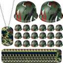 30 Pcs Army Party Favor Helmet Costume Includes Kid Plastic Camouflage Hats Military Dog Tags Chains