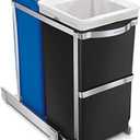 simplehuman 35 Liter / 9.3 Gallon Dual Compartment Under Counter Kitchen Cabinet Pull-Out Recycling Bin and Trash Can, Chrome