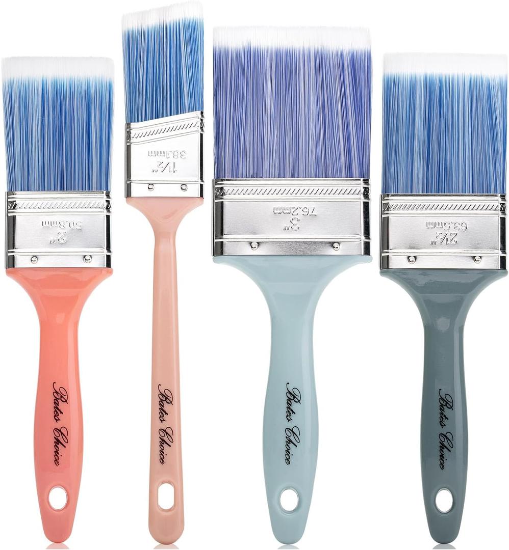 Bates Vintage Color Plastic Handle Paint Brushes - 4 Pack, Stain & Furniture Brushes, Ideal for Walls & Painting (4 Pack, 1.5", 2", 2.5", 3")