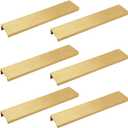 LC LICTOP Edge Pull Handles for Cabinets, 7.87 Inch Aluminum Alloy Finger Tab Pulls, Concealed Drawer Handles for Kitchen, Dresser, Wardrobe, 6.3 Inch Hole Spacing, 6Pcs Gold Edge Pulls (200mm/7.9")