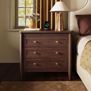 Huuger 27''H Tall Nightstands with Hidden Charging Station, Walnut