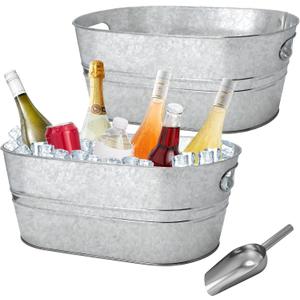 2 Pack 4 Gallon Galvanized Tub Ice Buckets for Parties Portable Beverage Tub Champagne Bucket Metal Ice Buckets for Cocktail Bar with Ice Scoop