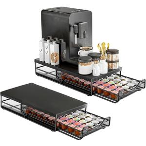 2 Pack Coffee Pod Drawer Compatible with Nespresso Original Line & Vertuo, Holds 80 Capsules, Adjustable Coffee Capsule Storage Organizer for Coffee Station, Home Kitchen & Office