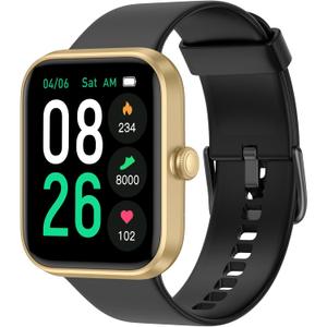 EURANS Smart Watch 45mm, AMOLED Fitness Watch with Heart Rate/Sleep Monitor Steps Calories Counter, IP68 Waterproof Activity Tracker Compatible with Android iOS, Black Gold