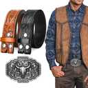 SANSTHS 2 Pack Cowboy Western Belt Strap with a Buckle, Men Women Embossed Cowboy Cowgirl Belt Strap for Jeans Gifts