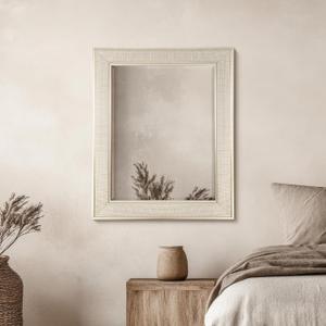 Head West 29"x35" Pave Textured Beveled Framed Wall Mirror, Decorative Rectangular Wall Mirrors for Bathroom Sink, Bedroom, Living Room, and Entryway, Champagne Silver