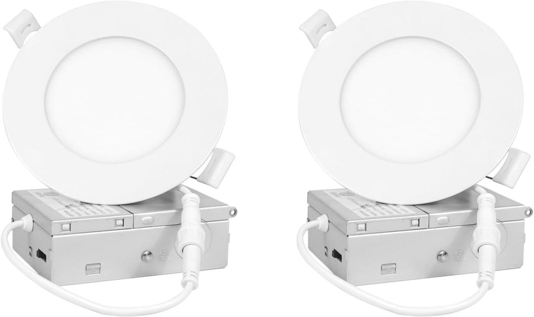 2 Pack 4 Inch LED Recessed Light, Dimmable,2700K 3000K 3500K 4000K 5000K. Canless Wafer Light, 750LM, 9W, 120V, ETL FCC