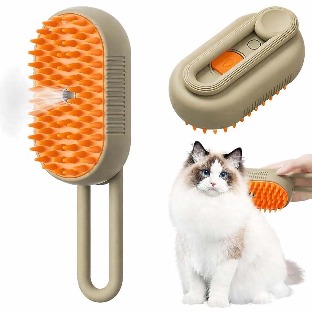 2024 Multifunctional Pet Brush for Detangling and Hair Removal - 3-in-1 Grooming Comb with Massage Function for Cats and Dogs (Khaki)