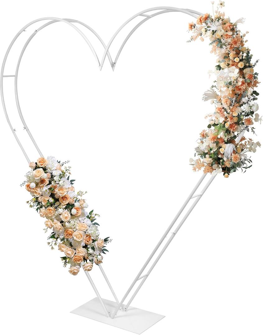 7FT Metal Heart Arch Double Heart Shaped Balloon Stand Wedding Arch for Proposal Ceremony Valentine's Day Birthday Party Baby Shower Decoration (White)