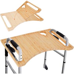 Walker Tray for Folding Walker, Walker Tray Table with Cup Holder, Walker Tray Table, Rolling Walker Tray Portable Multipurpose Bamboo Tray for Eating, Crafts, Laptops Medical Accessories