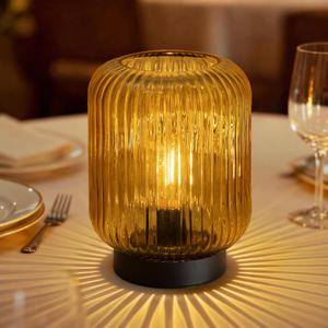 LUSHARBOR Battery Operated Lamp, Cordless Table Lamps for Home Decor, Battery Powered Nightlight with LED Bulb, Decorative Glass Beside Lamp for Bedroom Living Room-Gold