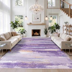 Large Area Rugs 9x12 Living Room: Modern Abstract Rugs with Non-Slip Rubber Backing for Bedroom Dining Room, Machine Washable Rug for Dorm Kids Girls Room Home Decor Aesthetic, Purple