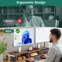 Dual Monitor Stand Riser, Adjustable Length & Swivel Angle Monitor Stand, Ergonomic Monitor Stand with Drawer & Side Pockets, Desktop Organizer and Office Desk Accessories, Rustic Brown