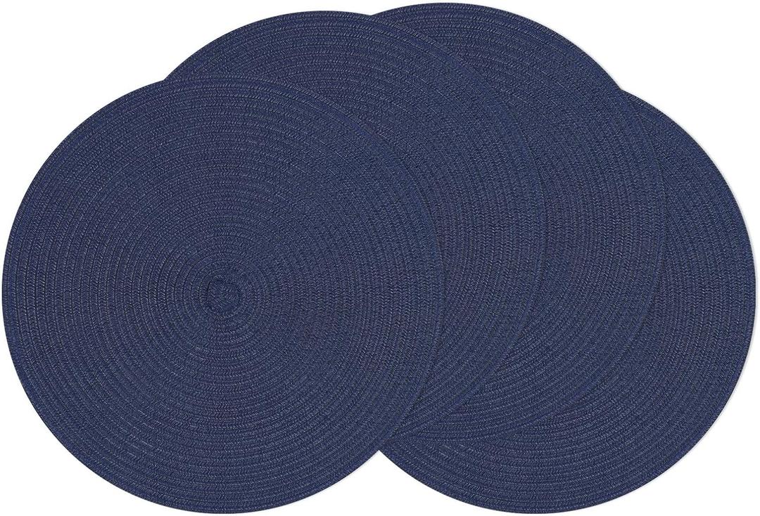 SHACOS Round Placemats Set of 4 Washable 15 inch Round Table Mats Cotton Polyester Woven Braided Place Mats for Dining Table, Navy
