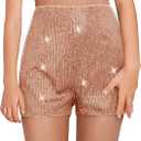 Haloumoning Girls High Waist Sequin Shorts Elastic Straight Leg Sparkly Glitter Party Shorts 5-14 Years (Beige)