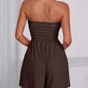 BTFBM Strapless Boho Womens Romper 2026 Summer | Off The Shoulder, Tube Tops Shorts Jumpsuits, Pockets, Lightweight, Date Night Rompers, Resort Wear, Beach Vacation Clothes (Brown, S)
