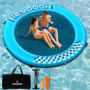 Inflatable Floating Ring Dock with Mesh, Full Drop-Stitch Construction, Round Water Hammock Raft Platform for Lake, Pool & Ocean, Includes Pump & Anchor Rope, 8 FT