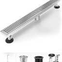 Shower Drain, Linear Shower Drain 24 Inch(Brushed Nickel),Modern 304 Stainless Steel Shower Floor Drain with Grate Removable, Adjustable Leveling Feet, Rectangular Shower Drain