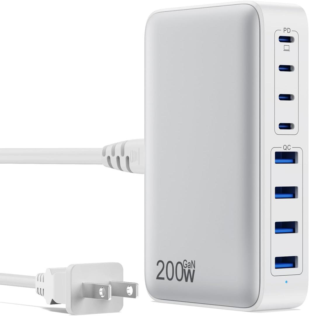 USB C Charger 200W USB C Charger Block,Upgraded GaN III 8-Port Fast Charging Station Hub,PD 65W Laptop Charging Adapter Compatible with MacBook Pro/Air,DELL,Steam Deck,iPhone 16/15/14,Galaxy S23/22 USB C Charger 200W USB C Charger Block,Upgraded GaN III 8-Port Fast Charging Station Hub,PD 65W Laptop Charging Adapter Compatible with MacBook Pro/Air,DELL,Steam Deck,iPhone 16/15/14,Galaxy S23/22