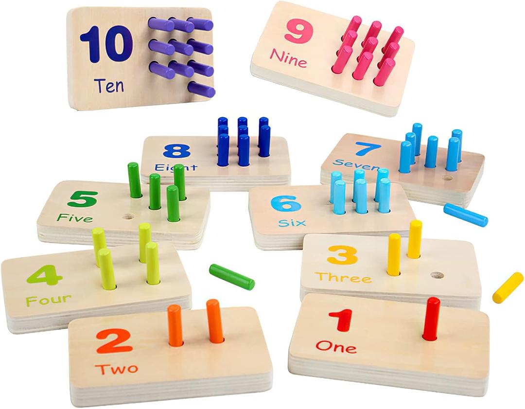 Montessori Number Counting Blocks Peg Board Toys, Wooden Math Manipulative Materials for Preschool, Number Montessori Learning Toy for Toddlers & Kindergarteners (Colorful Peg)