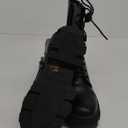 DREAM PAIRS Womens Combat Boots Lace up Mid Calf Boots Low Heel Chunky Platform Lug Sole Boots (8.5, Black/Pu)