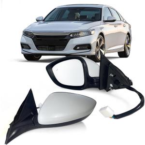 Left Driver side Mirror Fits 2018-2022 Honda Accord LX, Sport With Power Glass Heated, Blind Spot Detection and Manual Folding Match to Platinum White Pearl Replace HO1320329  7Pins-Left, Platinum White Pearlc